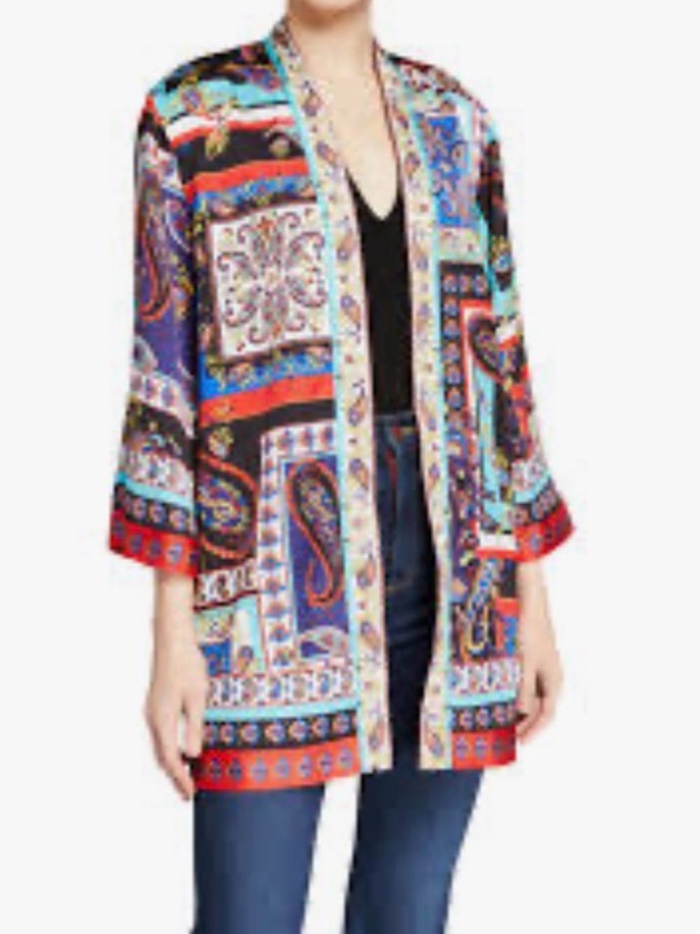 Alice and Olivia Multicolor Patchwork Paisley Open-Front Kimono